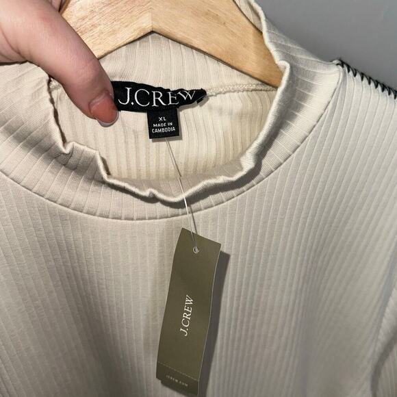 J. Crew NWT Premium Rib Turtleneck Whipstitch Trim Natural/Cream Black Size XL - Picture 4 of 7